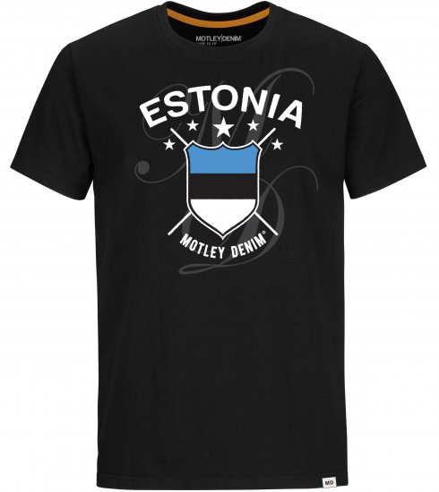 Motley Denim Estonia T-shirt Black - Majice Kratkih Rukava - Muške Majice Kratkih Rukava Veliki Brojevi 