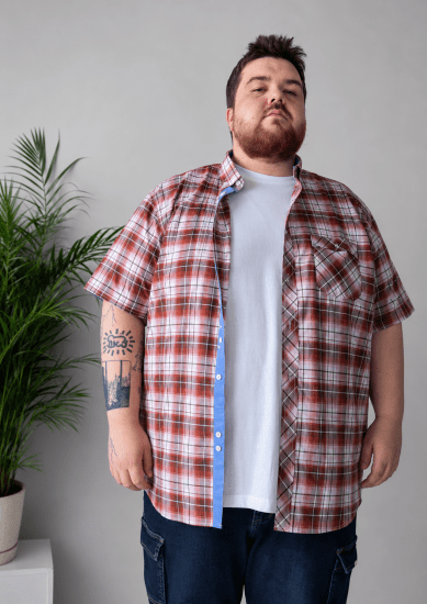 Kam Jeans 6368 Checked Short Sleeve Shirt Red - Košulje - Muške Košulje Veliki Brojevi