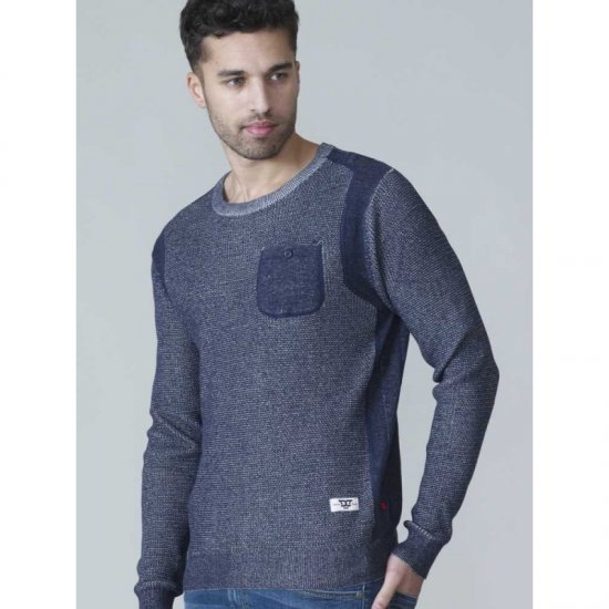 D555 Bryson Crewneck Sweater with Pocket Navy - Puloveri & dukserice - Muške Puloveri & dukserice veliki brojevi