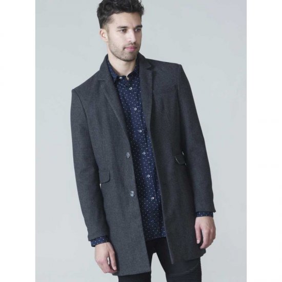 D555 Terry Checked Overcoat Charcoal - Jakne - Muške Jakne Veliki Brojevi