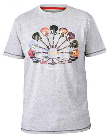 D555 Gillard Guitars Crew Neck Printed T-Shirt Grey - Majice Kratkih Rukava - Muške Majice Kratkih Rukava Veliki Brojevi 