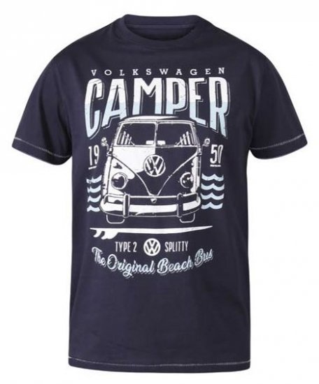 D555 Gorton Official Licensed VW Product Campervan Printed T-Shirt Navy - Majice Kratkih Rukava - Muške Majice Kratkih Rukava Veliki Brojevi 