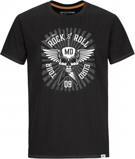 Motley Denim HENLOW T-shirt Black - Majice Kratkih Rukava - Muške Majice Kratkih Rukava Veliki Brojevi 