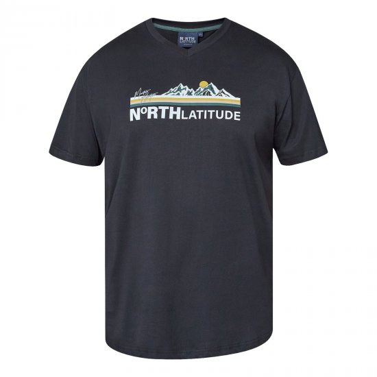North Latitude Mountain T-Shirt V-Neck Crna - Majice Kratkih Rukava - Muške Majice Kratkih Rukava Veliki Brojevi 