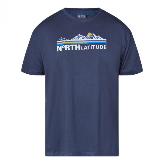 North Latitude Mountain T-Shirt V-Neck Tamnoplava - Majice Kratkih Rukava - Muške Majice Kratkih Rukava Veliki Brojevi 