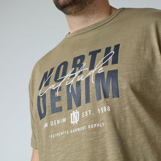 North Latitude T-Shirt Slub With Print Smeđa/bež - Majice Kratkih Rukava - Muške Majice Kratkih Rukava Veliki Brojevi 