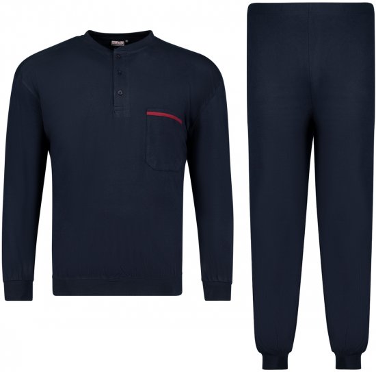 Adamo Brian Long Sleeve Pyjama with Cuffs Navy - Donje rublje & kupaće hlače - muške donje rublje veliki brojevi