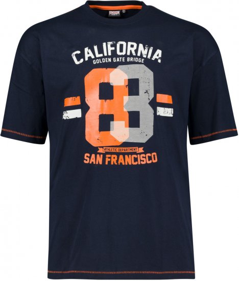 Adamo Golden Gate Comfort Fit Printed T-shirt Navy - Majice Kratkih Rukava - Muške Majice Kratkih Rukava Veliki Brojevi 