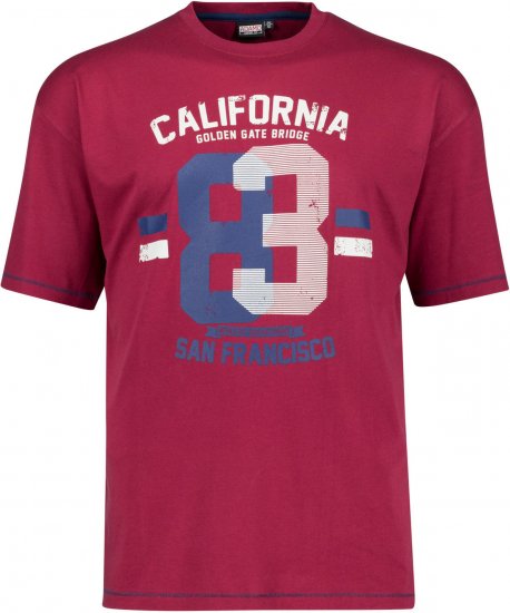Adamo Golden Gate Comfort Fit Printed T-shirt Burgundy - Majice Kratkih Rukava - Muške Majice Kratkih Rukava Veliki Brojevi 
