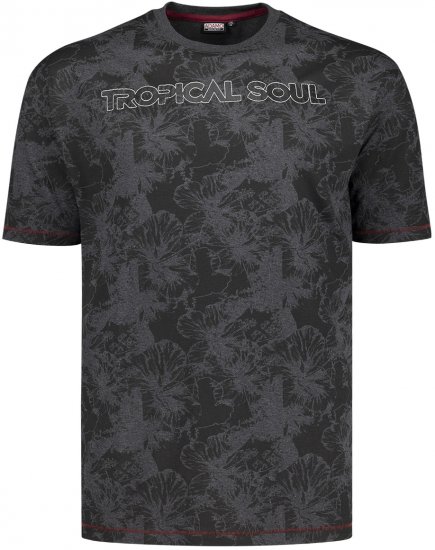 Adamo Tropical Regular Fit Printed T-shirt Charcoal - Majice Kratkih Rukava - Muške Majice Kratkih Rukava Veliki Brojevi 