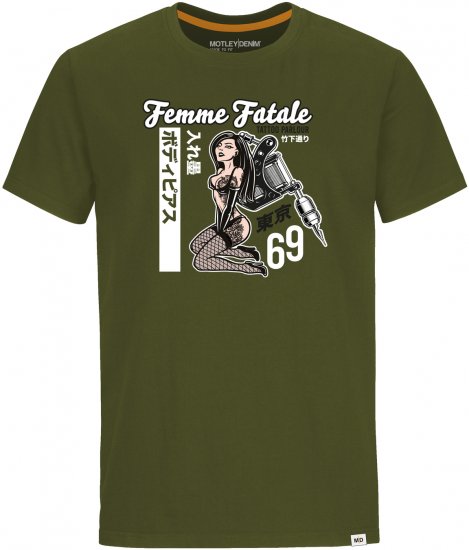 Motley Denim Hampton T-shirt Dark Khaki - Majice Kratkih Rukava - Muške Majice Kratkih Rukava Veliki Brojevi 