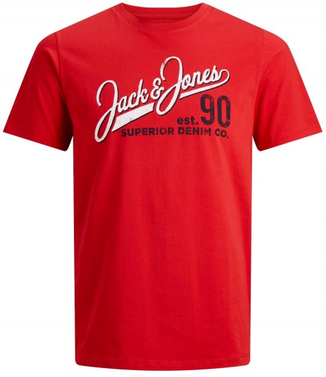 Jack & Jones Elogo T-Shirt True Red - Majice Kratkih Rukava - Muške Majice Kratkih Rukava Veliki Brojevi 