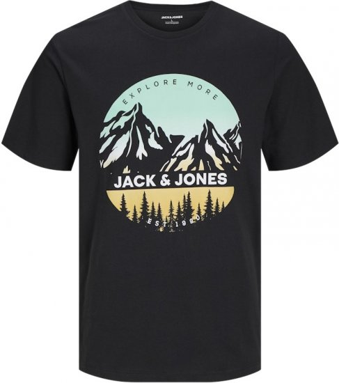 Jack & Jones PEAK T-Shirt Black - Majice Kratkih Rukava - Muške Majice Kratkih Rukava Veliki Brojevi 