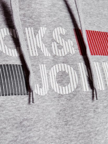 Jack & Jones CORP LOGO Hoodie Light Gray - Puloveri & dukserice - Muške Puloveri & dukserice veliki brojevi