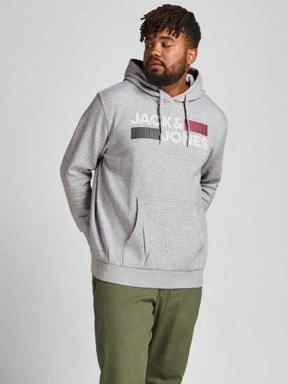 Jack & Jones CORP LOGO Hoodie Light Gray - Puloveri & dukserice - Muške Puloveri & dukserice veliki brojevi
