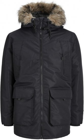 Jack & Jones CONSTRUCT Windproof Fur Parka Black - Jakne - Muške Jakne Veliki Brojevi