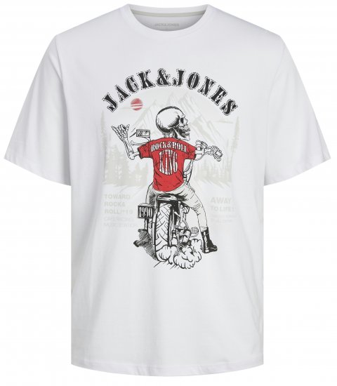 Jack & Jones JJSKULL ROCK T-Shirt White - Majice Kratkih Rukava - Muške Majice Kratkih Rukava Veliki Brojevi 