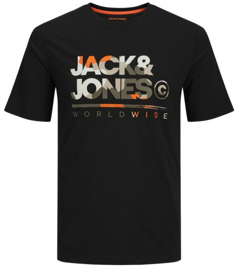 Jack & Jones JJLUKE T-Shirt Black - Majice Kratkih Rukava - Muške Majice Kratkih Rukava Veliki Brojevi 