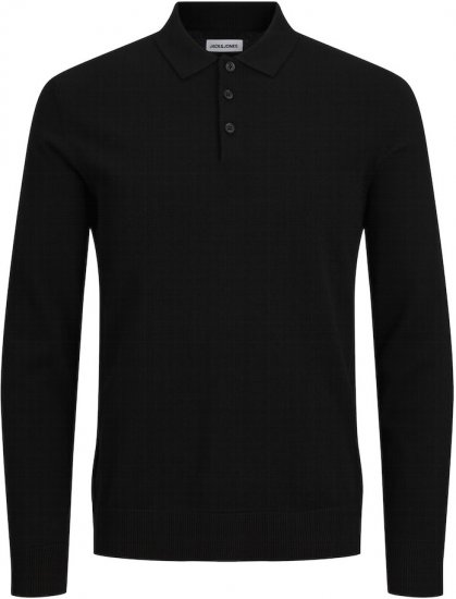 Jack & Jones FRED Long Sleeve Polo Black - Polo majice - Muške Polo Majice Veliki Brojevi