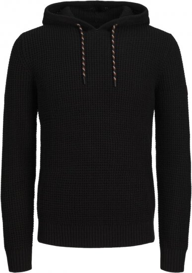 Jack & Jones LIAM Knitted Sweater Hoodie Black - Puloveri & dukserice - Muške Puloveri & dukserice veliki brojevi