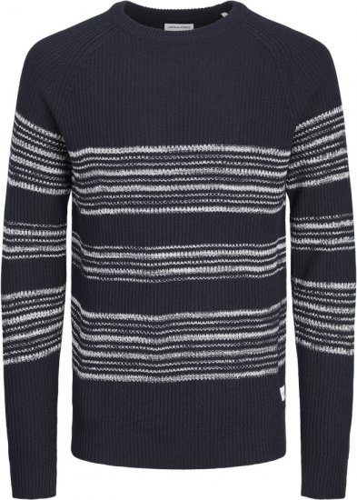 Jack & Jones PANNEL Striped Knitted Sweater Navy Blazer - Puloveri & dukserice - Muške Puloveri & dukserice veliki brojevi