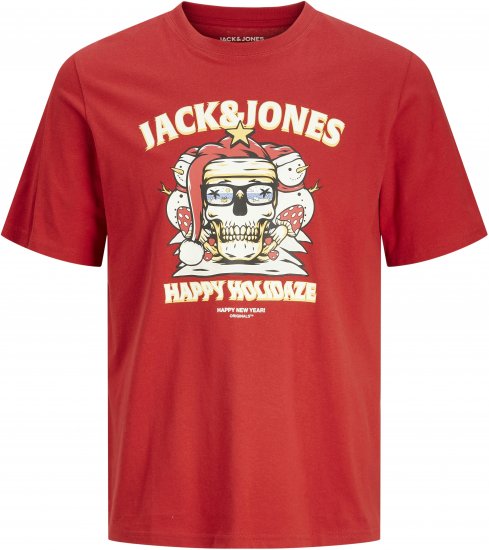 Jack & Jones XMAS Christmas Skull T-Shirt Red - Majice Kratkih Rukava - Muške Majice Kratkih Rukava Veliki Brojevi 