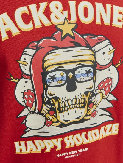 Jack & Jones XMAS Christmas Skull T-Shirt Red - Majice Kratkih Rukava - Muške Majice Kratkih Rukava Veliki Brojevi 