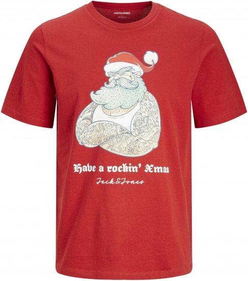 Jack & Jones XMAS Funny Rockin Santa T-Shirt Red - Majice Kratkih Rukava - Muške Majice Kratkih Rukava Veliki Brojevi 