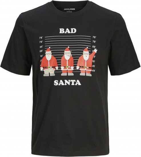 Jack & Jones XMAS Funny Bad Santa T-Shirt Black - Majice Kratkih Rukava - Muške Majice Kratkih Rukava Veliki Brojevi 