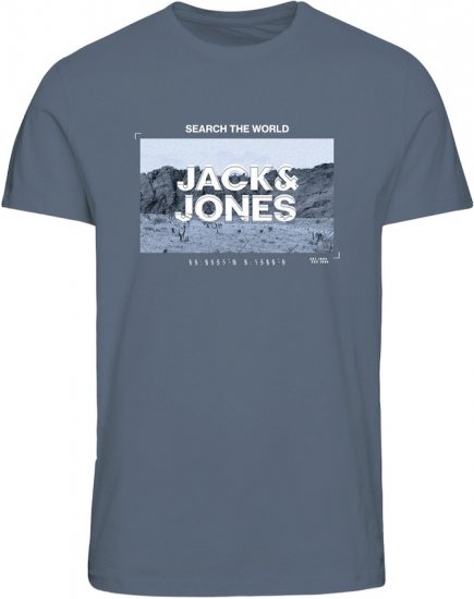 Jack & Jones RAY Photo T-Shirt Flint Stone Blue - Majice Kratkih Rukava - Muške Majice Kratkih Rukava Veliki Brojevi 