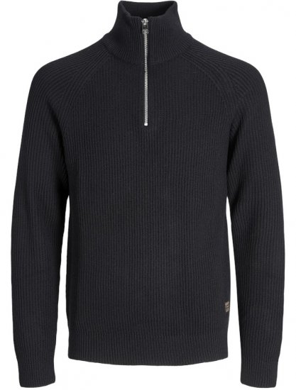Jack & Jones Pannel Knit Half Zip Pullover Black - Puloveri & dukserice - Muške Puloveri & dukserice veliki brojevi