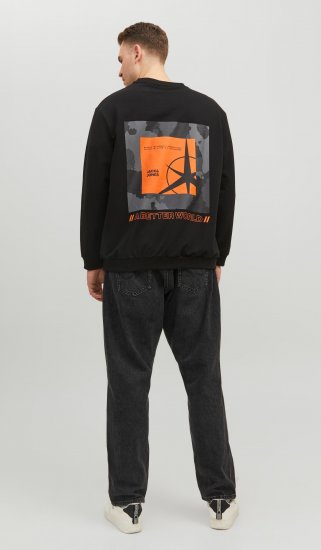 Jack & Jones JCOFILO Crew Neck Sweater with Back Print Black - Puloveri & dukserice - Muške Puloveri & dukserice veliki brojevi