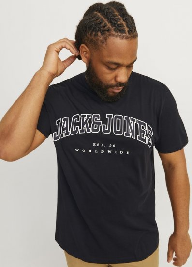 Jack & Jones CALEB VARSITY O-Neck T-Shirt Black - Majice Kratkih Rukava - Muške Majice Kratkih Rukava Veliki Brojevi 
