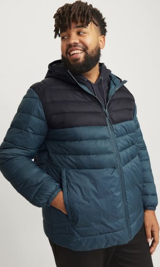 Jack & Jones SPRINT Black Blocking Quilted Hooded Jacket Turquoise Blue - Jakne - Muške Jakne Veliki Brojevi