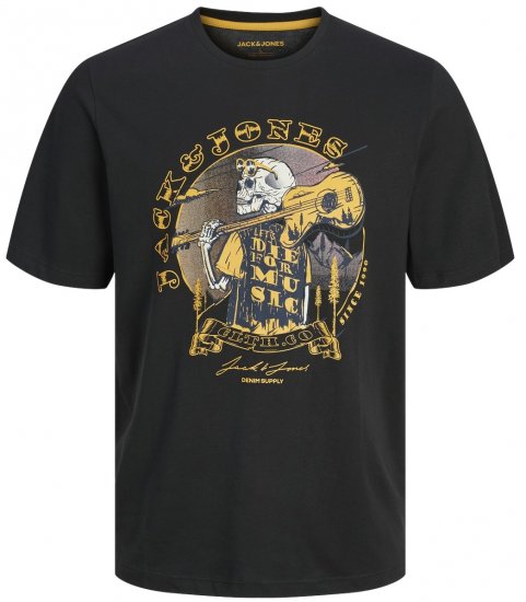 Jack & Jones JJSKULL ROCK T-Shirt Black - Majice Kratkih Rukava - Muške Majice Kratkih Rukava Veliki Brojevi 