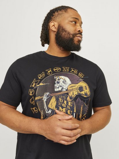 Jack & Jones JJSKULL ROCK T-Shirt Black - Majice Kratkih Rukava - Muške Majice Kratkih Rukava Veliki Brojevi 