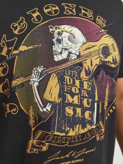 Jack & Jones JJSKULL ROCK T-Shirt Black - Majice Kratkih Rukava - Muške Majice Kratkih Rukava Veliki Brojevi 
