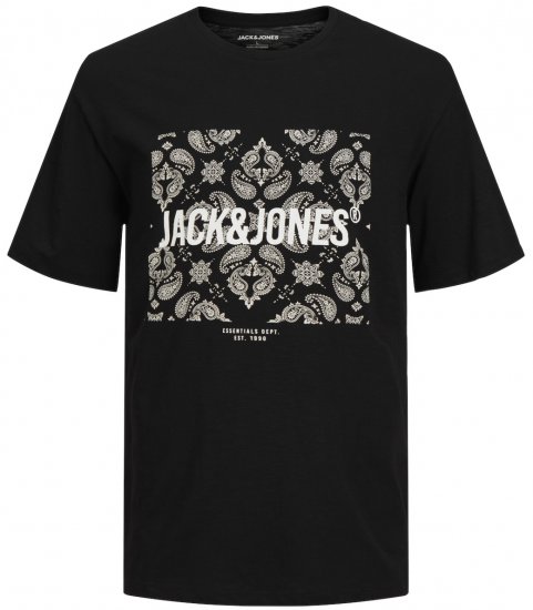 Jack & Jones JJPAISLEY T-Shirt Black - Majice Kratkih Rukava - Muške Majice Kratkih Rukava Veliki Brojevi 