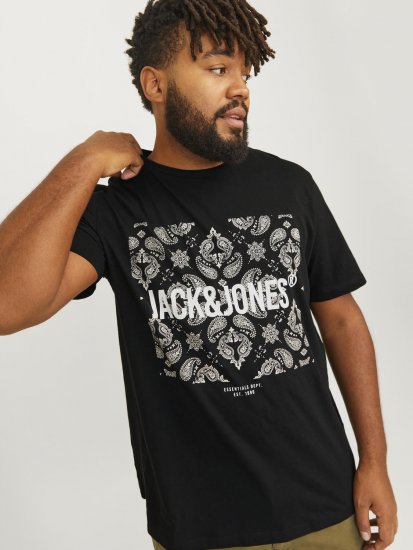 Jack & Jones JJPAISLEY T-Shirt Black - Majice Kratkih Rukava - Muške Majice Kratkih Rukava Veliki Brojevi 