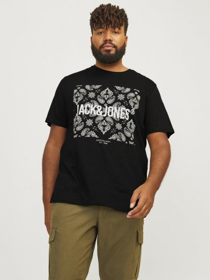 Jack & Jones JJPAISLEY T-Shirt Black - Majice Kratkih Rukava - Muške Majice Kratkih Rukava Veliki Brojevi 