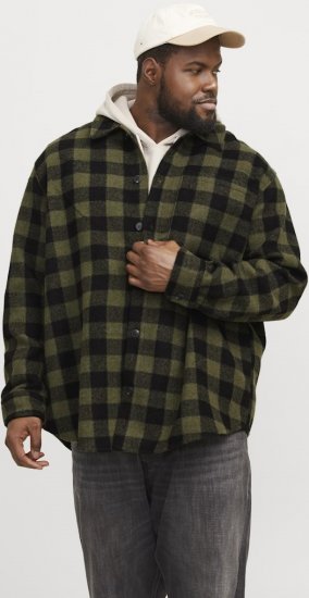 Jack & Jones ZAC Brushed Long Sleeve Overshirt Green - Košulje - Muške Košulje Veliki Brojevi
