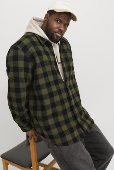 Jack & Jones ZAC Brushed Long Sleeve Overshirt Green - Košulje - Muške Košulje Veliki Brojevi