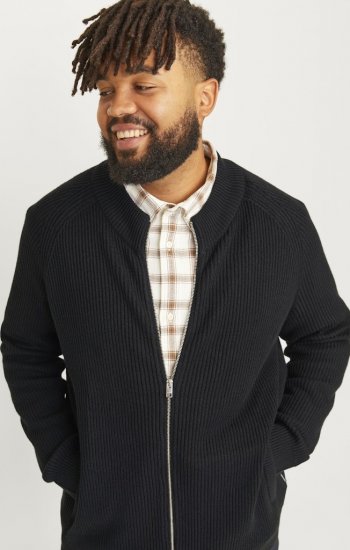 Jack & Jones PANNEL Turtleneck Knitted Sweater with Zipper Black - Puloveri & dukserice - Muške Puloveri & dukserice veliki brojevi