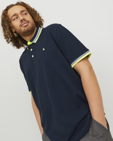 Jack & Jones PAULOS Short Sleeve Polo Dark Navy/NEON - Polo majice - Muške Polo Majice Veliki Brojevi
