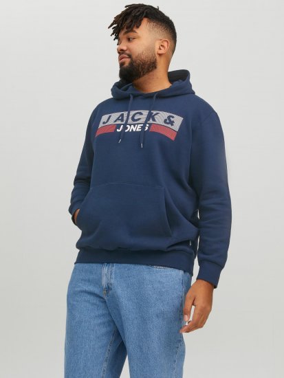 Jack & Jones CORP LOGO PLAY 4 Print Hoodie Navy Blazer - Puloveri & dukserice - Muške Puloveri & dukserice veliki brojevi