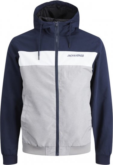 Jack & Jones RUSH White/Grey Blocking Bomber Jacket with Hood Navy Blazer - Jakne - Muške Jakne Veliki Brojevi