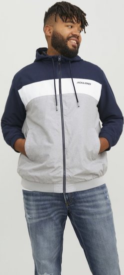 Jack & Jones RUSH White/Grey Blocking Bomber Jacket with Hood Navy Blazer - Jakne - Muške Jakne Veliki Brojevi