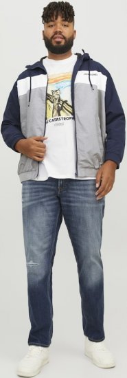 Jack & Jones RUSH White/Grey Blocking Bomber Jacket with Hood Navy Blazer - Jakne - Muške Jakne Veliki Brojevi