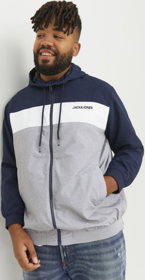 Jack & Jones RUSH White/Grey Blocking Bomber Jacket with Hood Navy Blazer - Jakne - Muške Jakne Veliki Brojevi