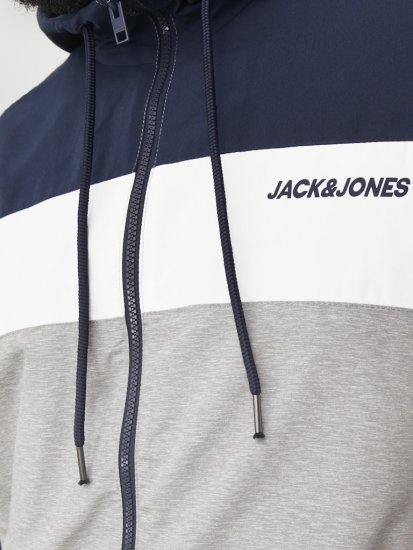 Jack & Jones RUSH White/Grey Blocking Bomber Jacket with Hood Navy Blazer - Jakne - Muške Jakne Veliki Brojevi